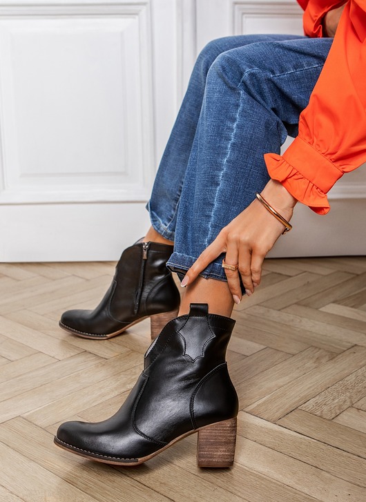 botki damskie SKÓRZANE KOWBOJKI ZAPATO 503 CZARNY