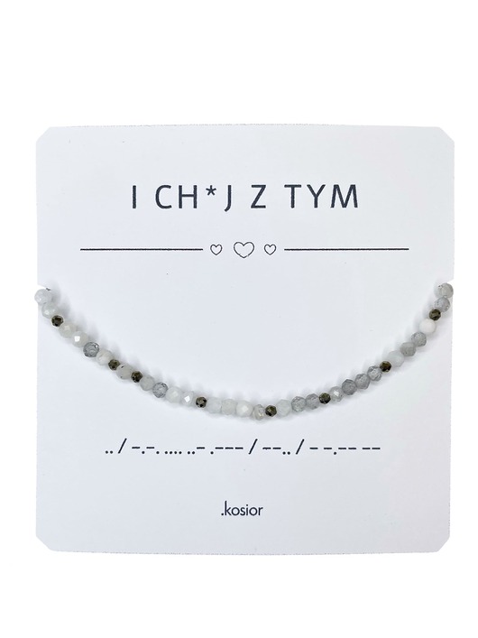 bransoletki na sznurku Bransoletka z alfabetem Morse Labradoryt, Księżycowy, Piryt