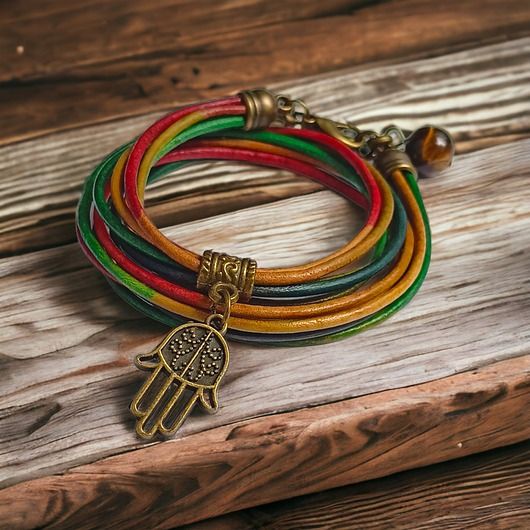bransoletki skórzane HAMSA - talizman chroniący od zła - GYPSY - skóra naturalna