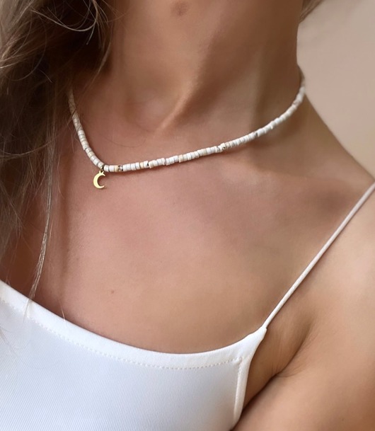 chokery Biały naszyjnik z księżycem