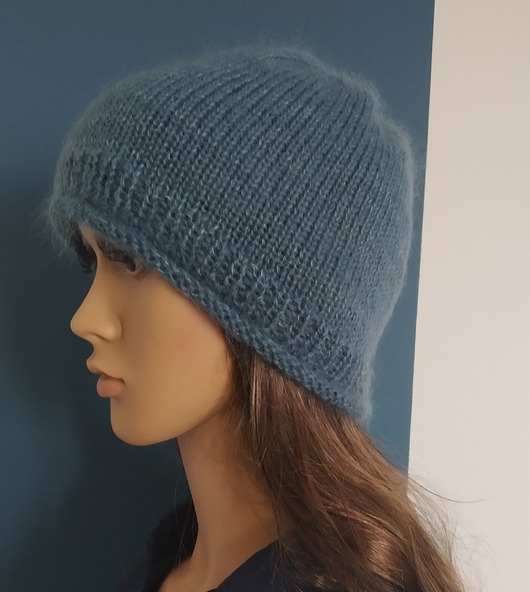 czapki damskie Czapka Cloche cienka przejściowa z moheru niebieska