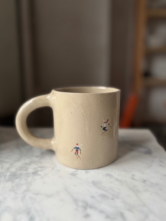 kubki i filiżanki Duży Ceramiczny Kubek Handmade 450 ml z Narciarzami