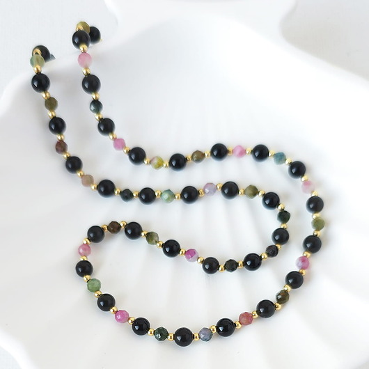 korale Naszyjnik z kamieni naturalnych: turmalin arbuzowy, onyks
