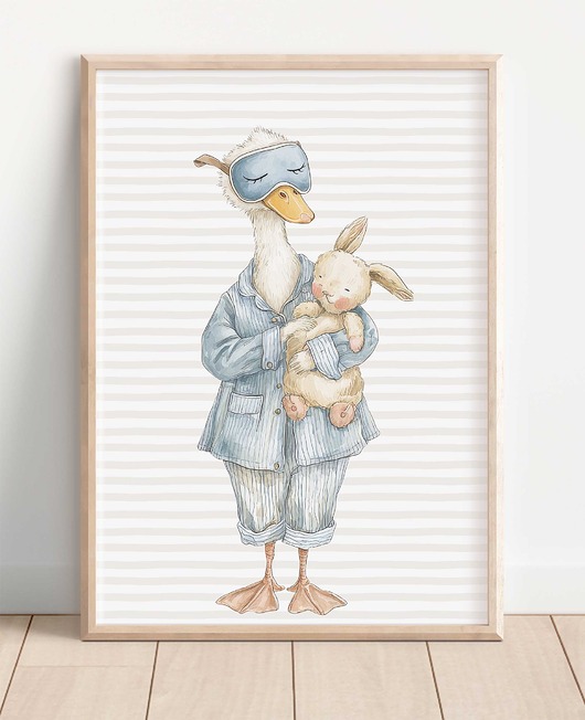 obrazy i plakaty do pokoju dziecięcego Gąska w piżamce z króliczkiem