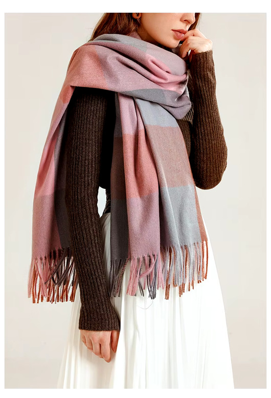szale damskie Szalik Damski kaszmirowy wełna różowy szary