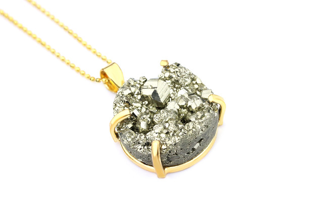 Colare Okrągły Piryt złoto Brazi Druse Jewelry