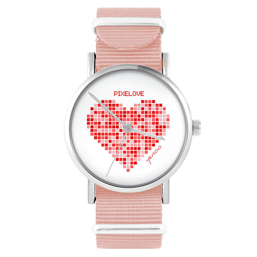 zegarki damskie Zegarek - Serce pixelove - brzoskwiniowy róż