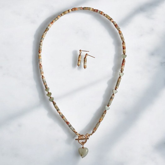 komplet biżuterii RAZEM TANIEJ! agat i labradoryt : serduszka : naszyjnik i kolczyki