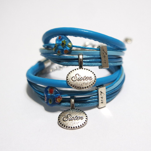 bransoletki - inne Bransoletki - Sister Love - rzemienie, 2 sztuki