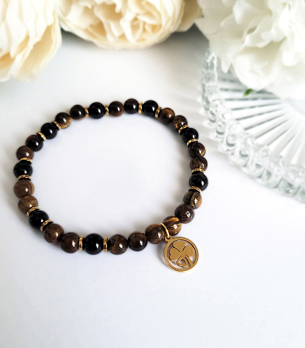 bransoletki z kamieni naturalnych OPTYMIZM i SZCZĘŚCIE- bransoletka z koniczynką