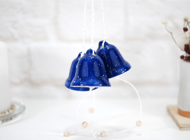 Zestaw 3 ceramicznych dzwonków choinkowych 10FingersArt