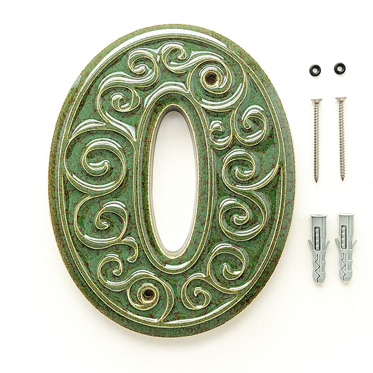 napisy dekoracyjne i tabliczki Numer domu, cyfra 0 zielono-brązowa, do przykręcenia