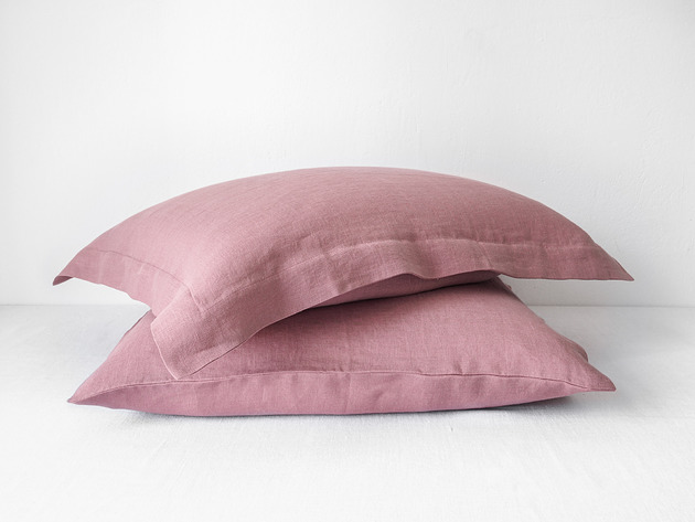 poduszki gładkie Lniana Poszewka Z Listwą DUSTY PINK