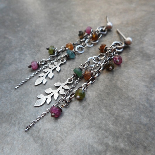 kolczyki z kamieniami Roślinne z turmalinem srebro 925