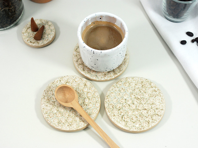 podkładki do kuchni Ceramiczne podkładki + podstawka na świeczkę - bąbelki