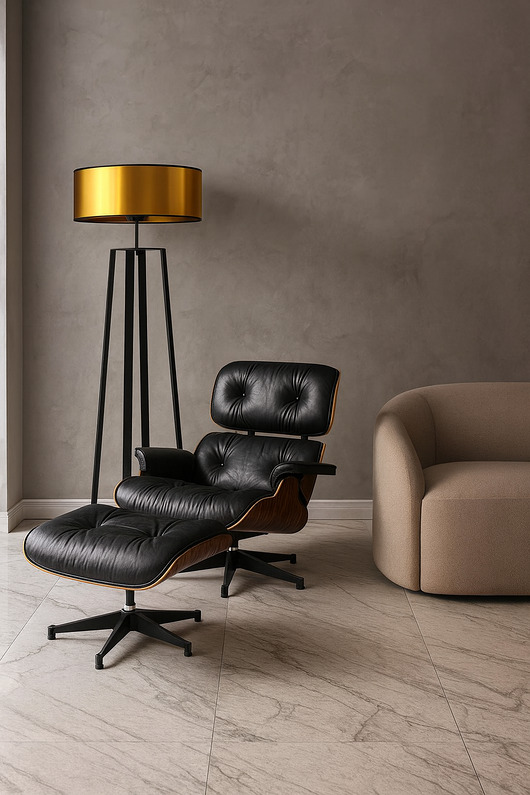 lampy podłogowe Czarno-złota lampa stojąca do salonu MOSS MIRROR w stylu glamou