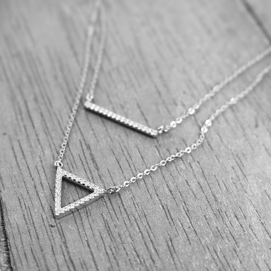 NASZYJNIK PODWÓJNY Z CYRKONIAMI- SREBRO 925 RODO Coccola JEWELLERY