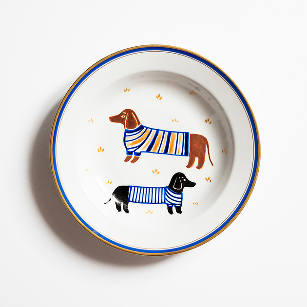 Ozdoby na ścianę Talerz na ścianę - jamniki w paski