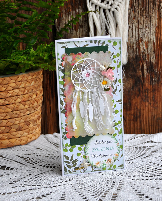 kartki scrapbooking Kartka urodzinowa boho z łapaczem