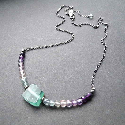 srebrne naszyjniki Naszyjnik Szkło afgańskie & fluoryt