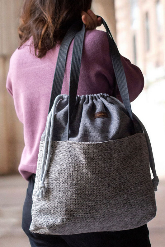 torby na ramię Szara duża torba z kominem plecionka