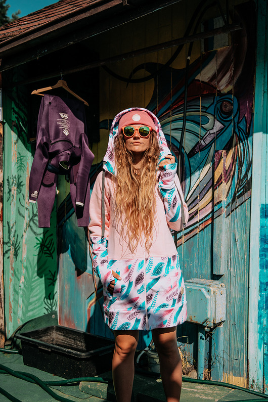 bluza z kapturem damska Candy Long hoodie Feathers pink