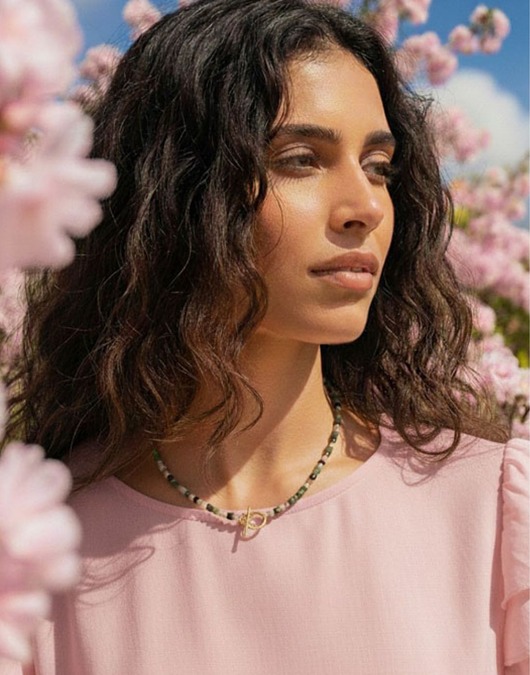 złote naszyjniki Kolorowy Damski Naszyjnik Tęczowy Turmalin Toggle NEGRIL BLOOM