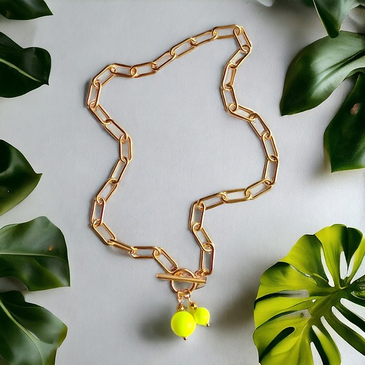 złote naszyjniki Swarovski neon pearls : TWO : neon yellow