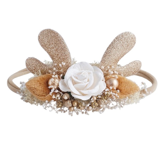 ozdoby do włosów dla dzieci Opaska świąteczna dla niemowląt wianek RENIFER krem złoto OBN16