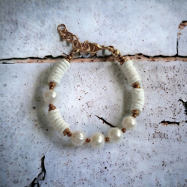 bransoletki z kamieni naturalnych LIMITOWANA bransoletka : kolekcja summer white :: PERŁY & MUSZLA