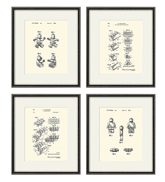 Rysunek patent klocki lego vintage Victorian wall art