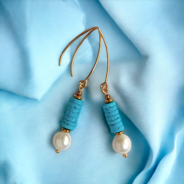 kolczyki z kamieniami Kolczyki: kolekcja summer ocean:: PERŁY & LAWA turkusowa II