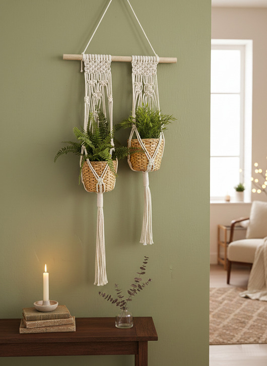 kwietniki Podwójny kwietnik makrama na ścianę MKW29