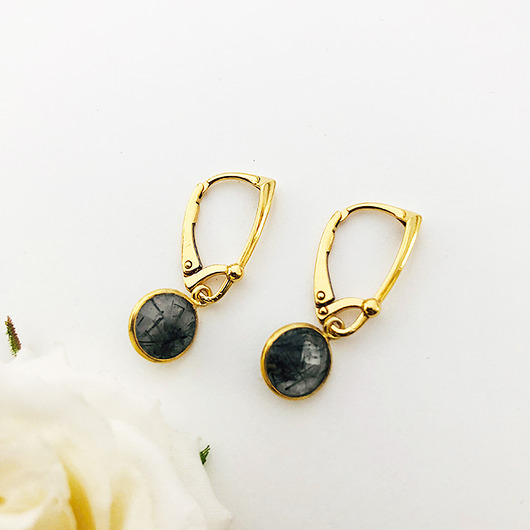 Złote kolczyki z kwarcem, Black Rutilated Quartz Anemon Atelier