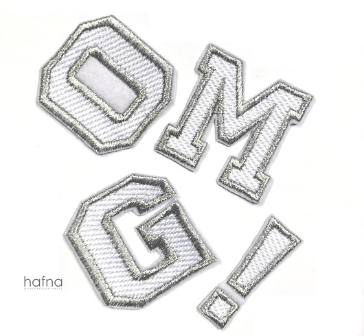 naszywki na ubrania Naszywki napis OMG ! srebrne obszycie