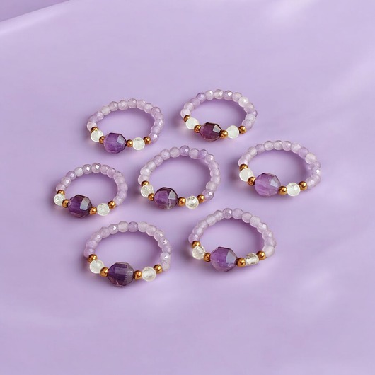 pierścionki elastyczne HARMONY - pierścionek - ametyst, kryształ górski,hematyt