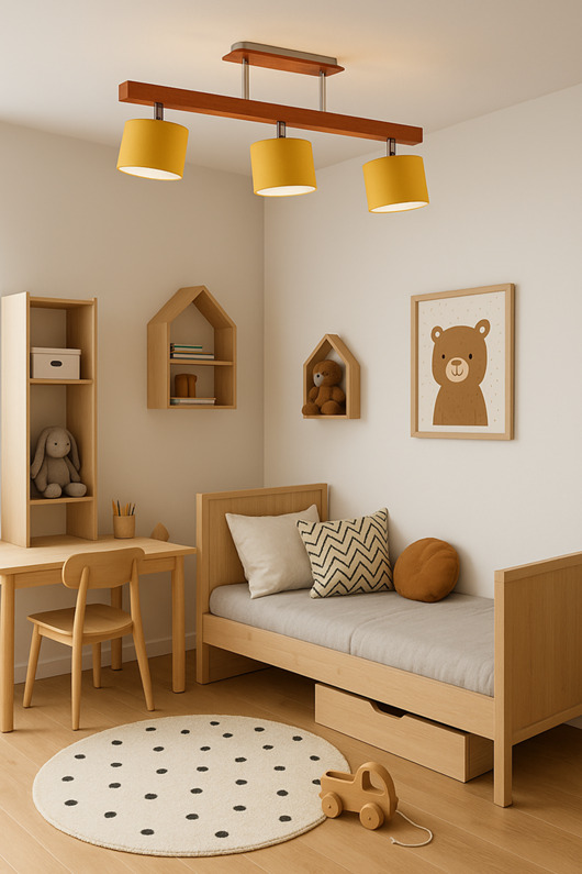 lampy do pokoju dziecka Drewniany dziecięcy 3-punktowy plafon sufitowy z regulacją HOLLYWOOD KIDS