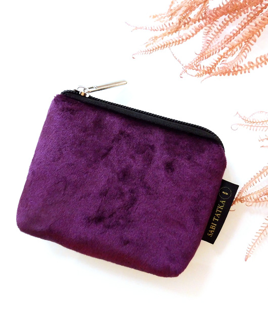 portfele damskie Portfel etui na karty z weluru Purpurowy