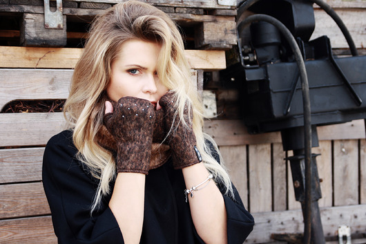 rękawiczki damskie Crystal gloves /  brown melange kashmere