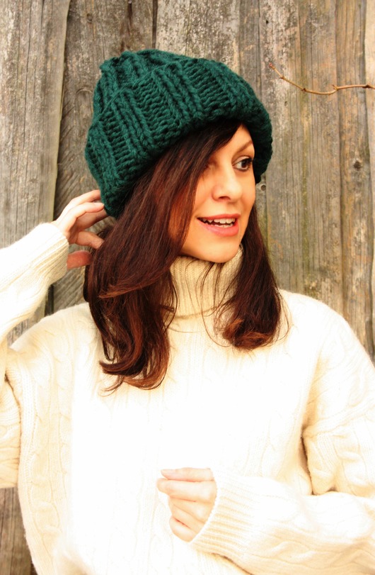 czapki damskie Czapka beanie handmade butelkowa zieleń
