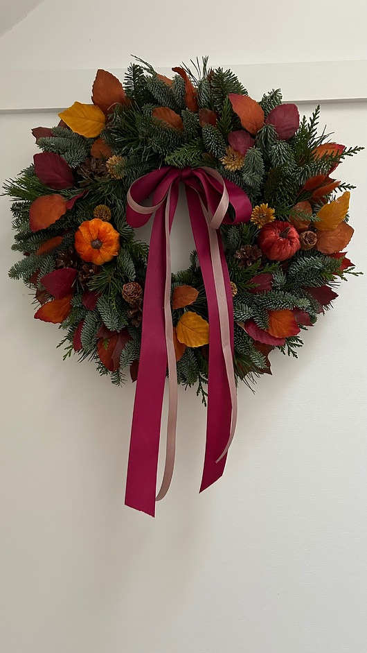 wianki NATURALNY zielony Wianek jesienny z dyniami