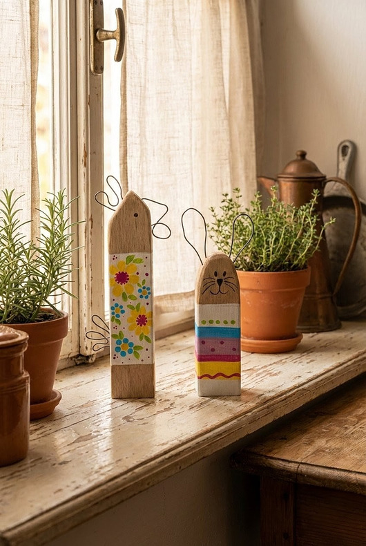 ozdoby wielkanocne Zestaw Wielkanocny Zając i Kura Drewniane Ozdoby w Stylu Skandynawskim
