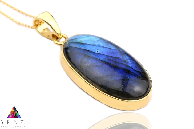 Colare Labradoryt Podłużny złoto Brazi Druse Jewelry