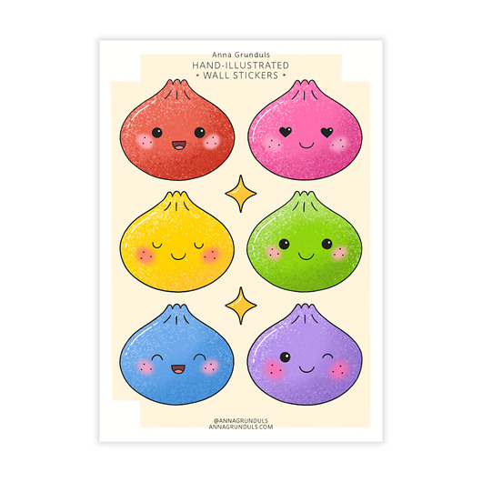naklejki dla dzieci Naklejki Ścienne Pierożki Squishy Dumplings Kolorowe 6 szt