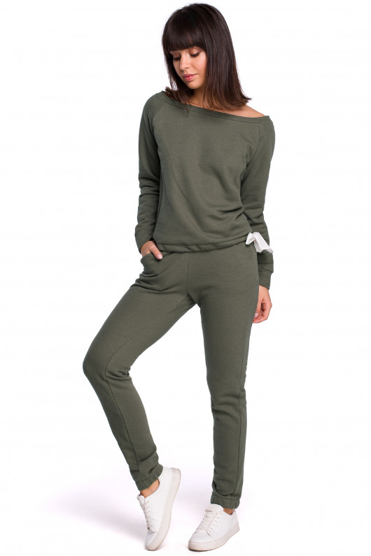 spodnie dresowe damskie Spodnie joggery - khaki (B-107)