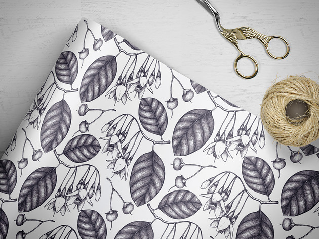 papier do pakowania - floral_oak_007 white Wrap and Pack