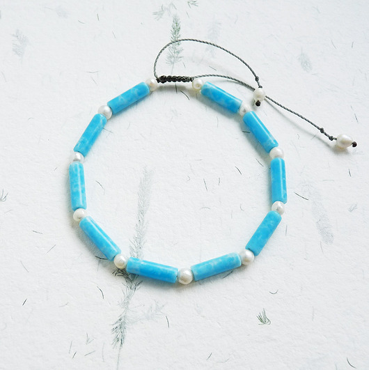 bransoletki z kamieni naturalnych Larimar i perły Bransoletka
