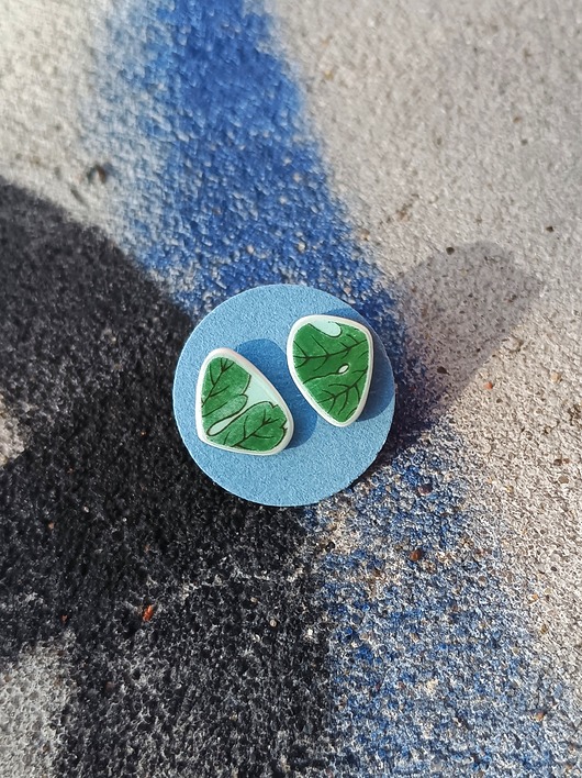 kolczyki ceramiczne Kolczyki ceramiczne w zielone listki