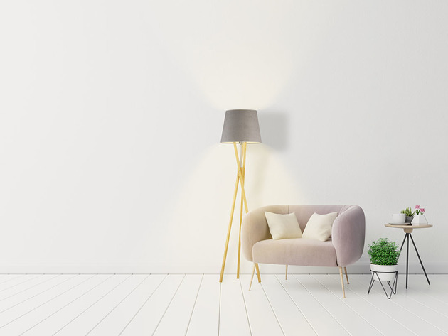 lampy podłogowe Drewniana lampa podłogowa trójnóg z welurowym kloszem ANDORA VELUR