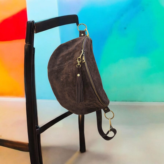 saszetka nerka Duża nerka, saszetka XXL, torebka skóra zamszowa, czekoladowy brąz